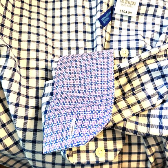 Egara Men's Warehouse Blue White Check Spread Collar Flip Cuff Shirt Sze XLT NWT - Picture 11 of 11